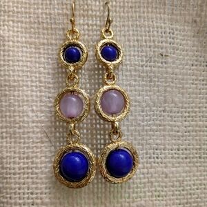 Gold and Purple Dangle Earrings